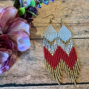 Red and Gold Beaded Earrings